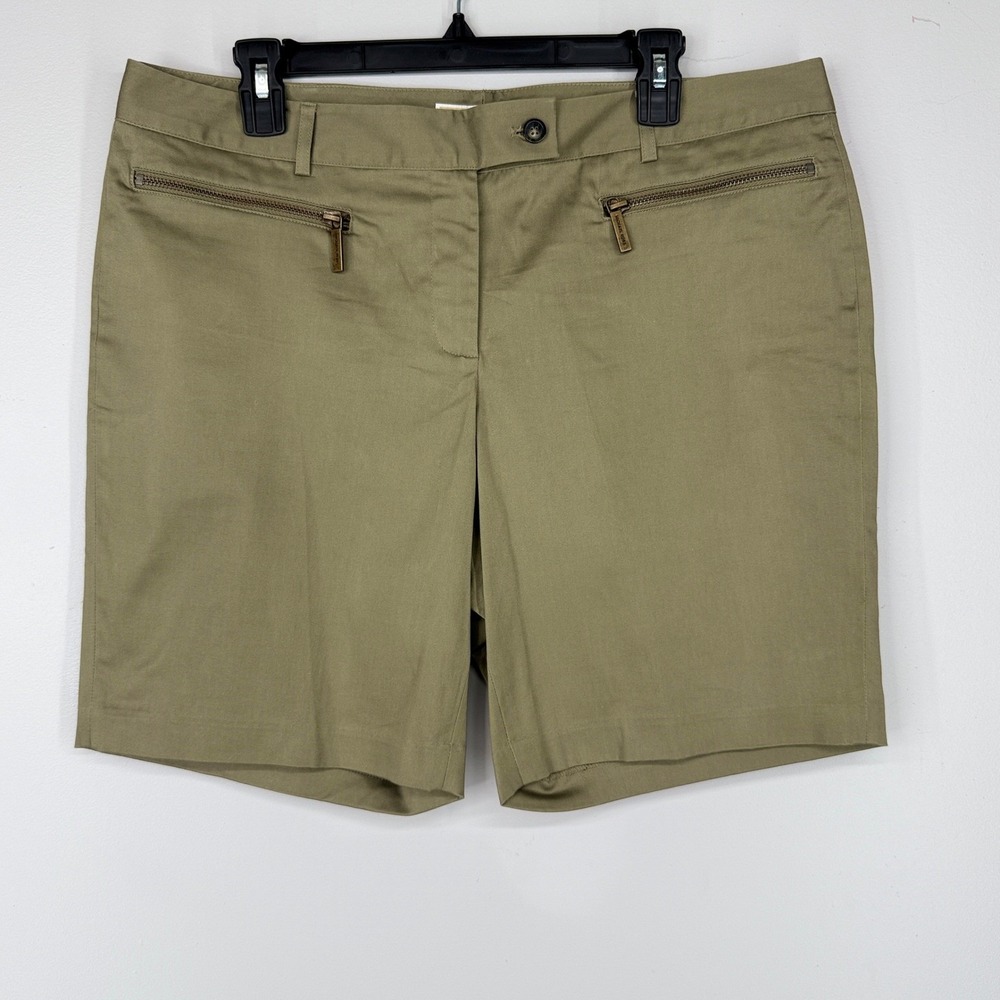 Michael Kors Shorts Womens 12 Olive Green Zip Pocket Stretch Cotton Utility NWOT
